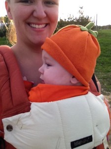My little pumpkin at the patch for his first time! Lillebaby kept him warm and secure in a new place.